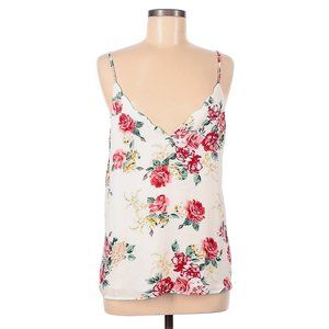 Socialite White Chiffon Floral Rose Print Scalloped Sleeveless Cami Tank Top